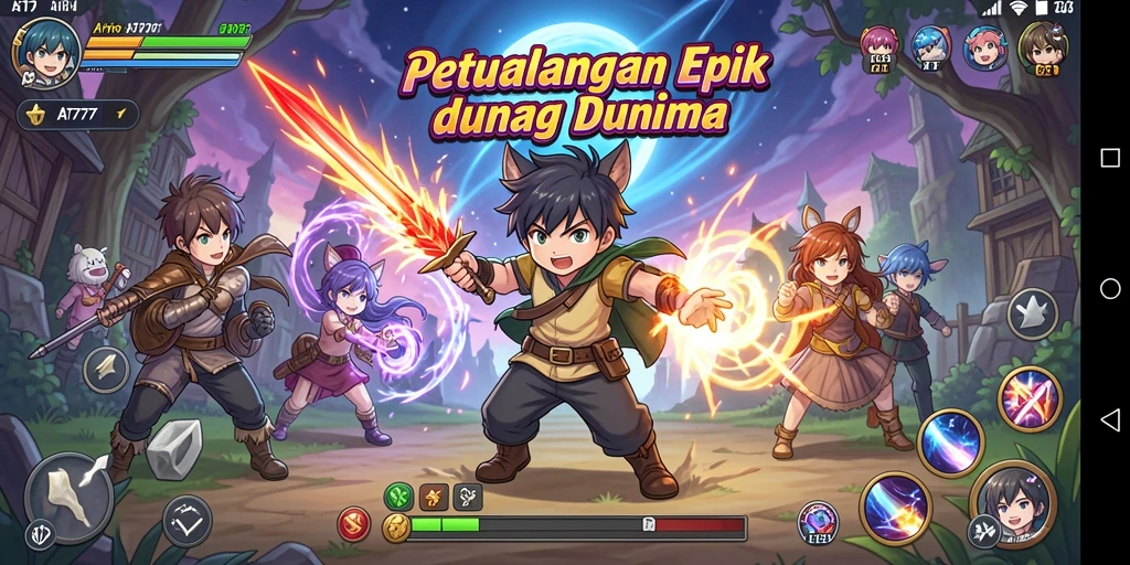 Screenshot AT777 menampilkan aksi seru karakter Anime dalam pertarungan epic.