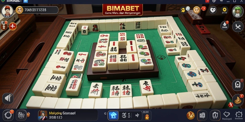 Gambaran tampilan gameplay menarik BIMABET dengan batu Mahjong yang berwarna-warni.