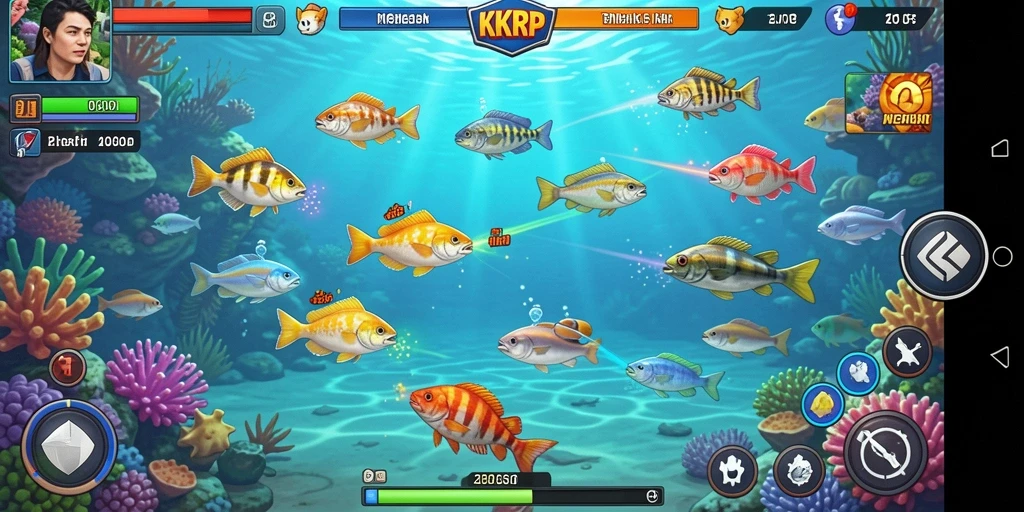 Tampilan gameplay seru dalam KKRP dengan aksi menembak ikan.
