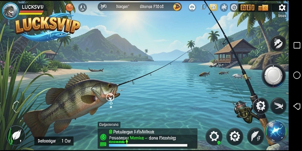 Gameplay memikat dalam LUCKSVIP saat menangkap ikan di laut.