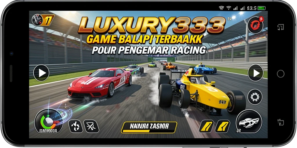 Screenshot utama LUXURY333 menampilkan aksi balap yang mendebarkan.
