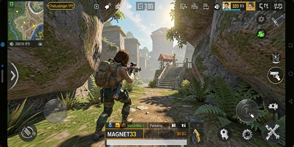 Screenshot gameplay MAGNET33 menampilkan aksi pertempuran yang mendebarkan.
