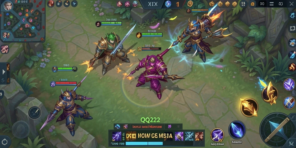 Tampilan pertarungan seru dalam game MOBA QQ222.