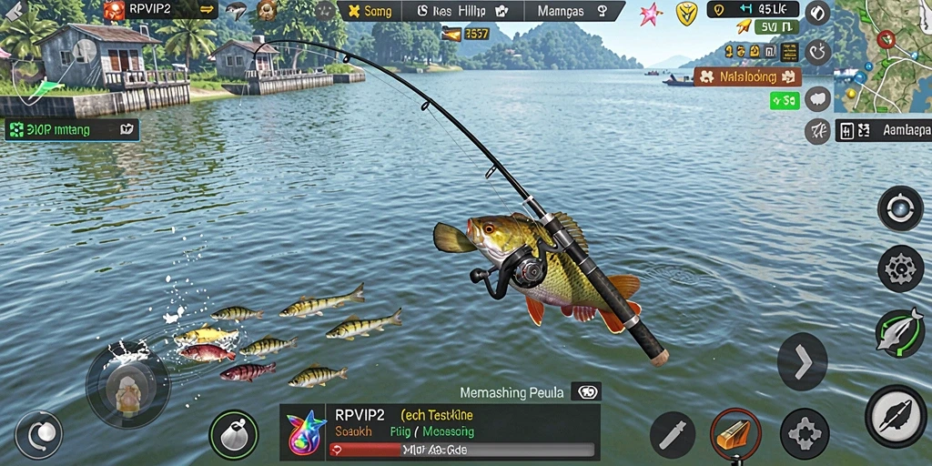 Screenshot gameplay RPVIP2 menampilkan momen memancing yang mendebarkan.