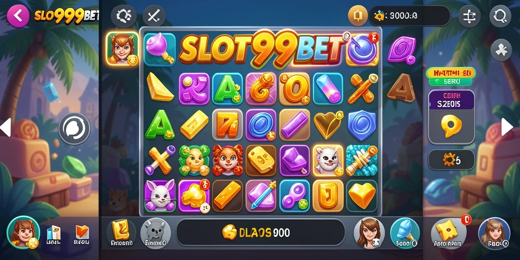 Screenshot utama <strong>SLOT99BET</strong> menampilkan gameplay seru permainan Match-3.