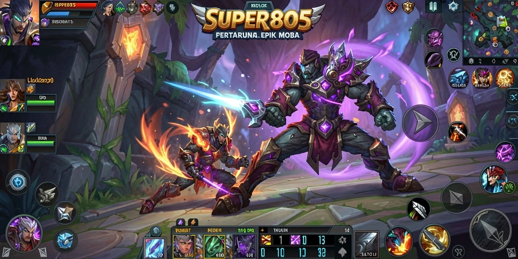 Tampilan menarik dari gameplay SUPER805 dalam pertarungan MOBA.