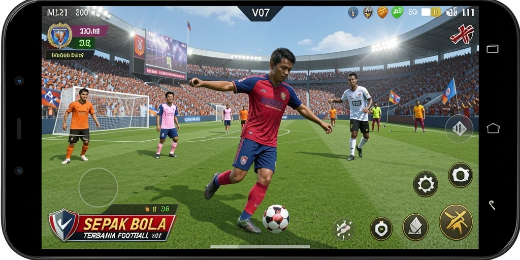 Tampilkan gameplay mendebarkan dalam game sepak bola V07.
