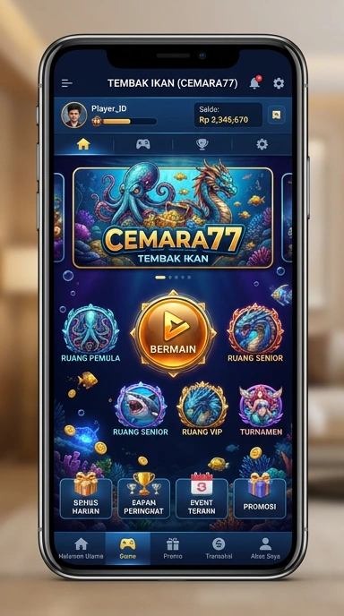 Tampilan antarmuka utama aplikasi cemara77.